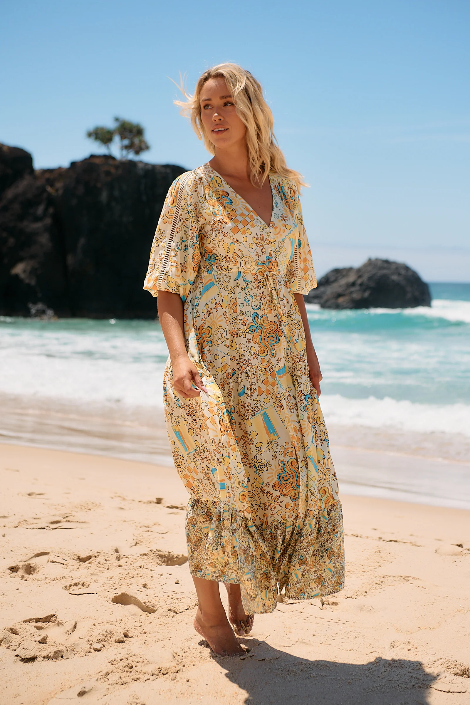 Jaase Ebony Maxi Dress with Half Sleeve V Neck Crochet Pockets - Sonnie - Image 11