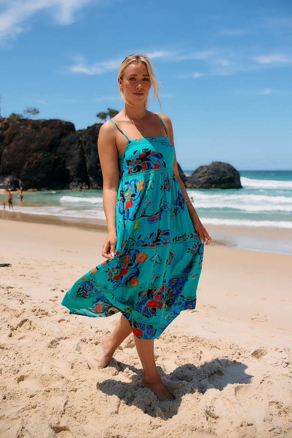 Jaase Heidi Midi Dress with Square Neck Shirred Back Adjustable Straps - Isla Mare - Image 9